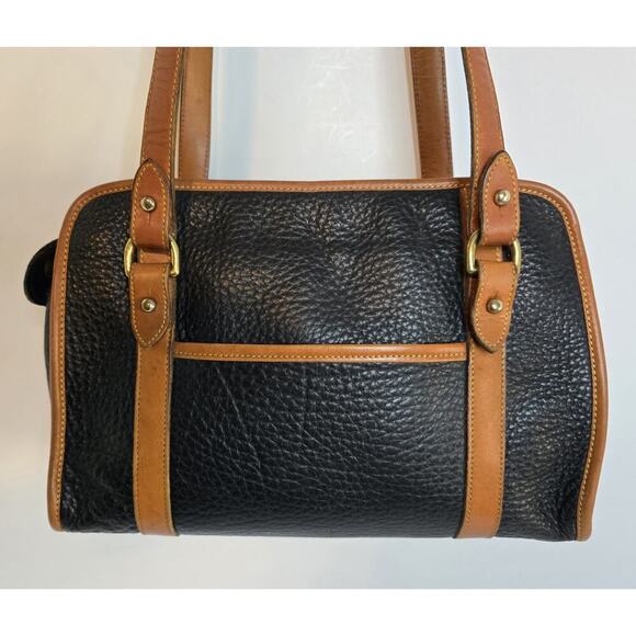 Vintage Dooney & Bourke USA Black Tan AWL Leather Shoulder Bag Tote Purse - Picture 5 of 16